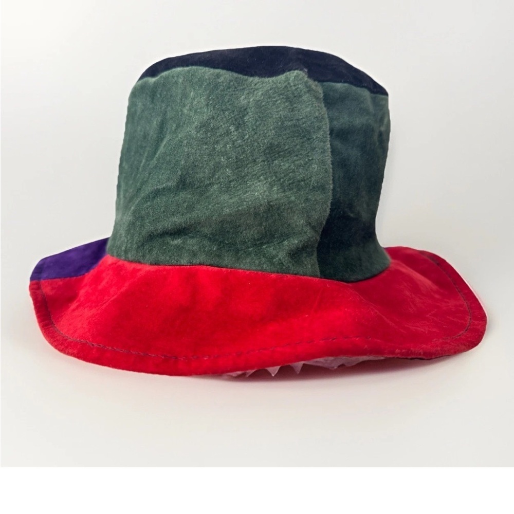 vintage 80s 90s color block leather suede bucket hat - Picture 3 of 8